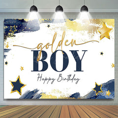 Lofaris Navy Blue Starry Golden Boy Happy Birthday Backdrop