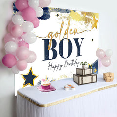 Lofaris Navy Blue Starry Golden Boy Happy Birthday Backdrop