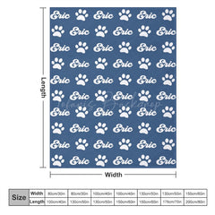 Lofaris Navy Blue White Paw Print Custom Name Pet Blanket