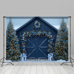 Lofaris Navy Blue Wood Door Festive Christmas Photo Backdrop