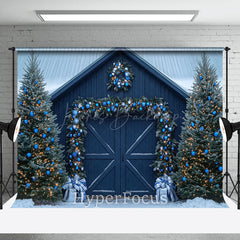 Lofaris Navy Blue Wood Door Festive Christmas Photo Backdrop