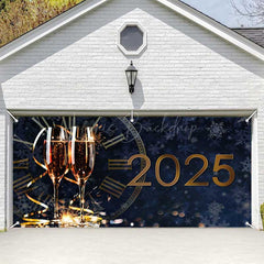 Lofaris Navy Clock Champagne 2025 New Year Garage Door Banner