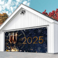 Lofaris Navy Clock Champagne 2025 New Year Garage Door Banner