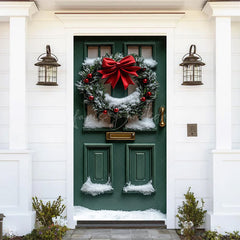 Lofaris Navy Gold Door Poinsettia Wreath Festive Cover