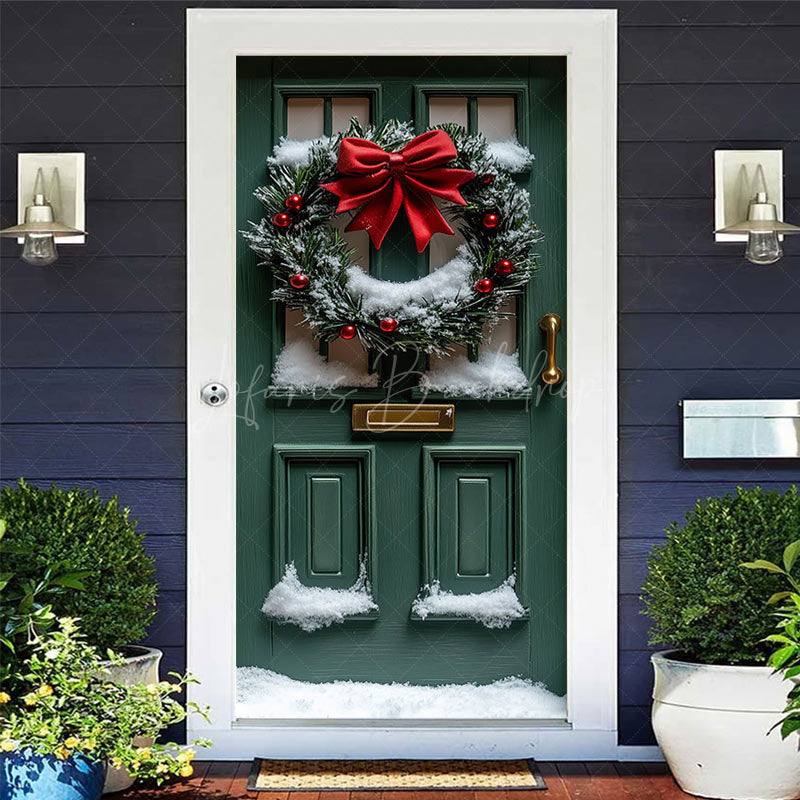 Lofaris Navy Gold Door Poinsettia Wreath Festive Cover