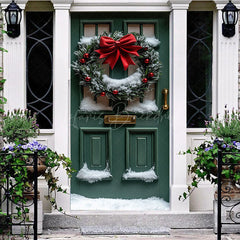 Lofaris Navy Gold Door Poinsettia Wreath Festive Cover