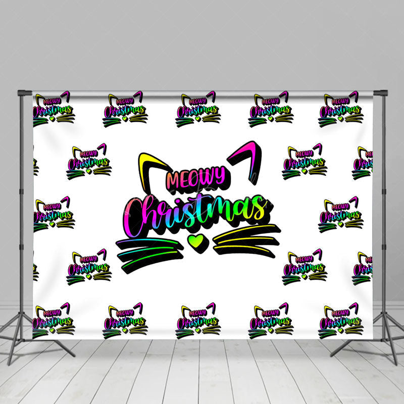 Lofaris Neon Cat Step And Repeat Meowy Christmas Backdrop