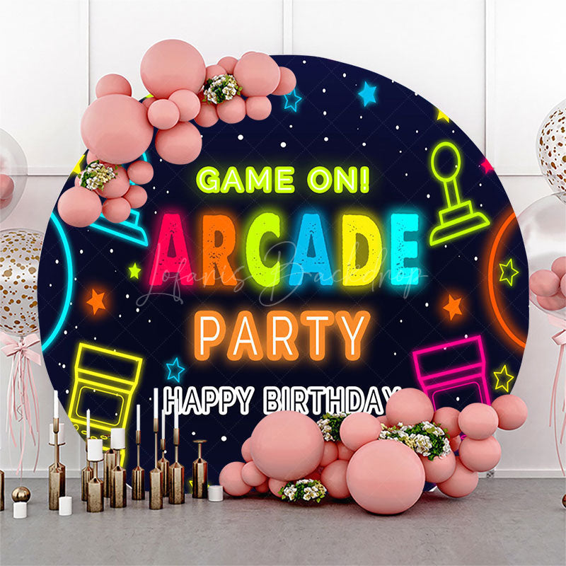 Lofaris Neon Game On Arcade Party Round Birthday Backdrop