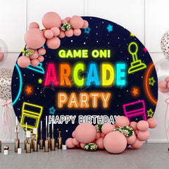 Lofaris Neon Game On Arcade Party Round Birthday Backdrop