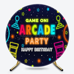 Lofaris Neon Game On Arcade Party Round Birthday Backdrop