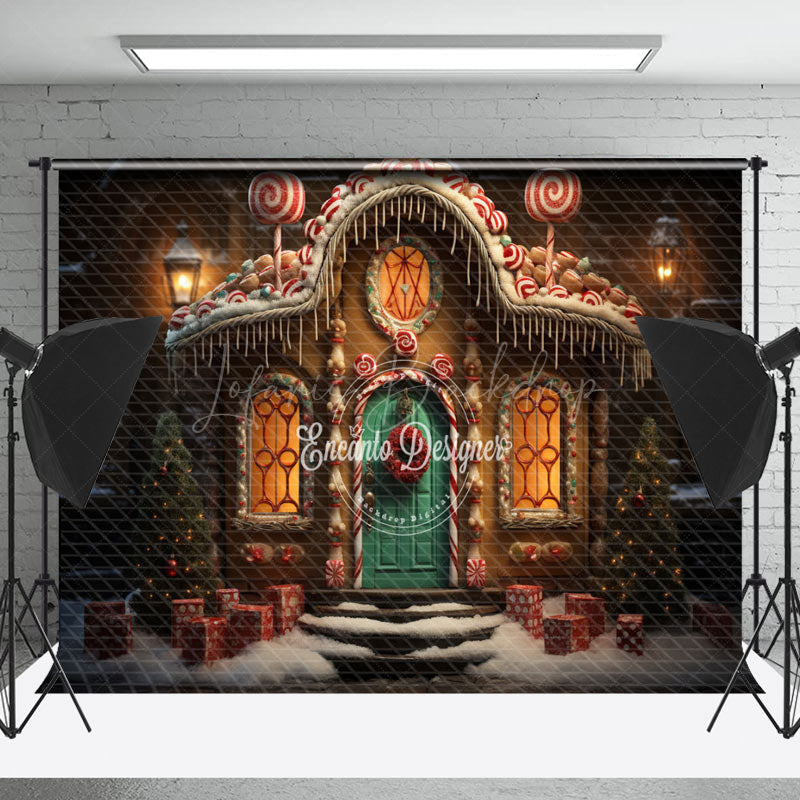 Lofaris Night Candy Gingerbread House Christmas Backdrop