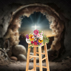 Lofaris Night Cave Holy Lighted Cross Rebirth Easter Backdrop