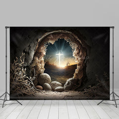 Lofaris Night Cave Holy Lighted Cross Rebirth Easter Backdrop