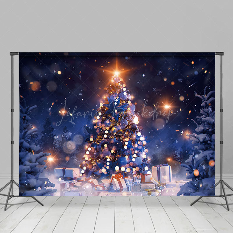 Lofaris Night Dim Light Bokeh Snow Christmas Tree Backdrop