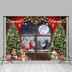 Lofaris Night Forest Moon Santa Window Curtain Xmas Backdrop