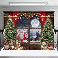 Lofaris Night Forest Moon Santa Window Curtain Xmas Backdrop