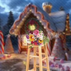 Lofaris Night Funny Christmas Vibe Candy Cane House Backdrop