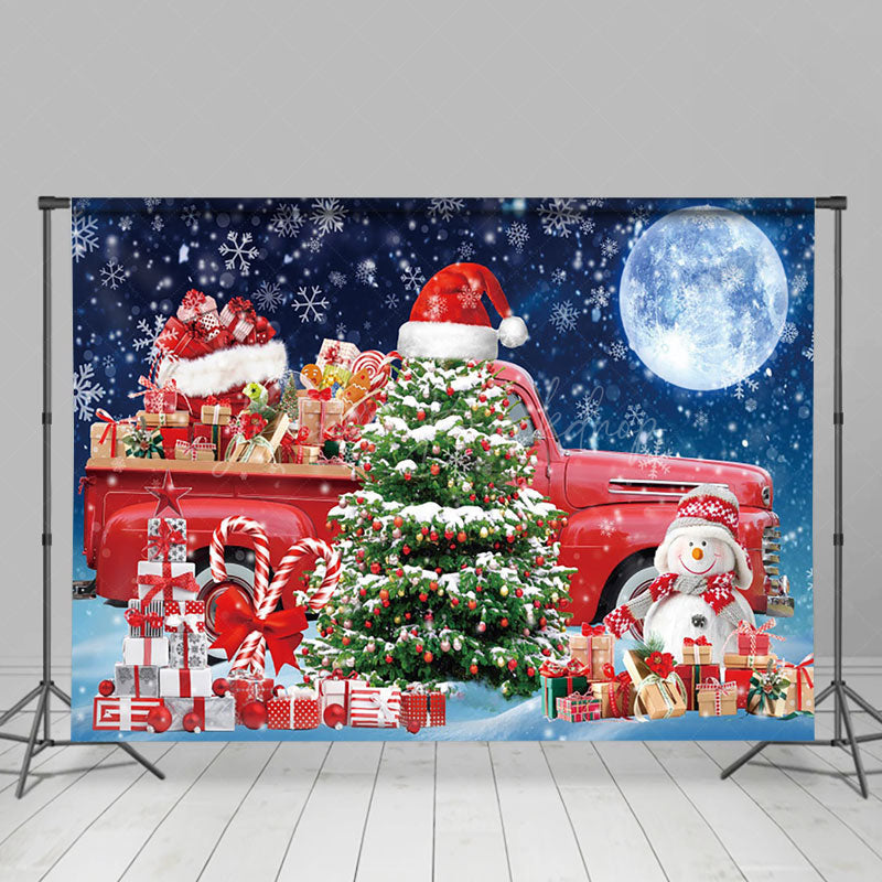 Lofaris Night Moon Red Gift Truck Tree Christmas Backdrop