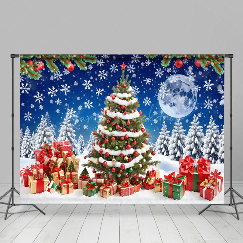 Lofaris Night Moon Snowflakes Gift Christmas Tree Backdrop