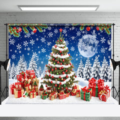 Lofaris Night Moon Snowflakes Gift Christmas Tree Backdrop