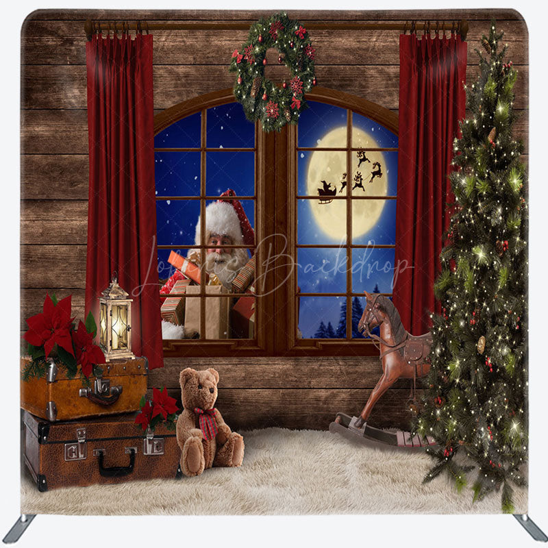 Lofaris Night Santa Wood Window Square Arch Fabric Backdrop