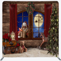 Lofaris Night Santa Wood Window Square Arch Fabric Backdrop