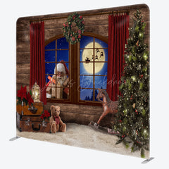 Lofaris Night Santa Wood Window Square Arch Fabric Backdrop