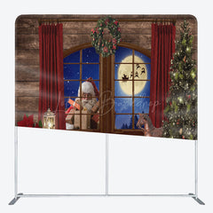 Lofaris Night Santa Wood Window Square Arch Fabric Backdrop