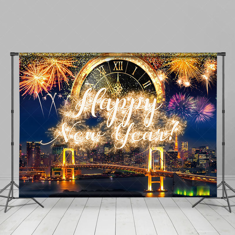 Lofaris Night Scene Glitter Gold Happy New Year Party Backdrop