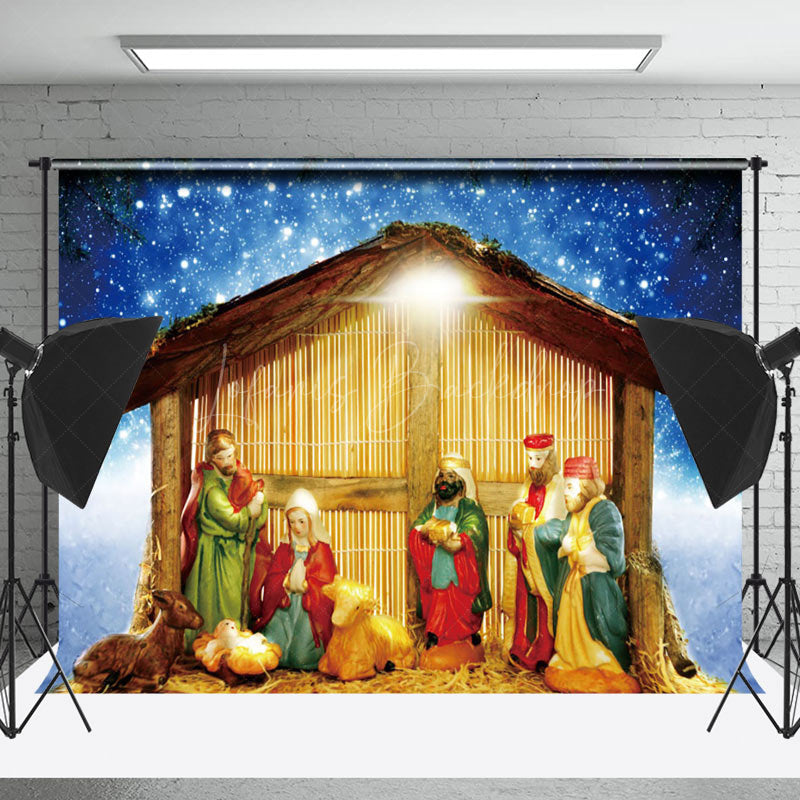 Lofaris Night Sky Religious Jesus Manger Christmas Backdrop