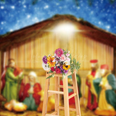 Lofaris Night Sky Religious Jesus Manger Christmas Backdrop