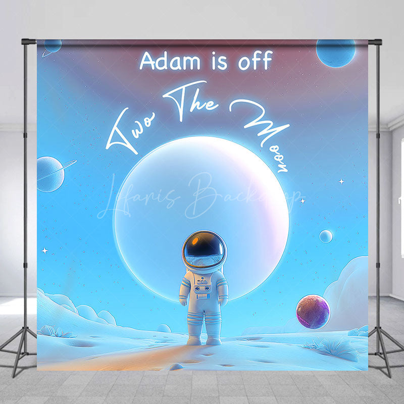 Lofaris Off Two The Moon Blue Galaxy Custom Birthday Backdrop