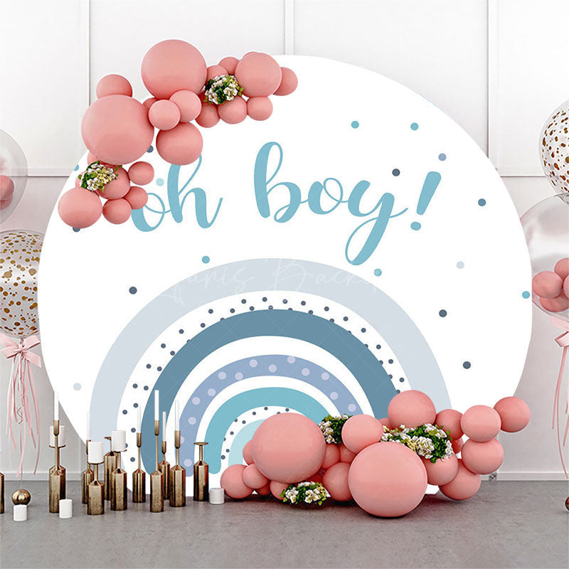 Lofaris Oh Boy Boho Blue Rainbow Round Baby Shower Backdrop