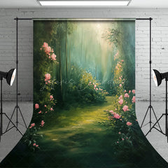 Lofaris Oil Painted Forest Pink Floral Wedding Photo Backdrop