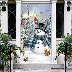 Lofaris Oil Painted Snowy Field Snowman Christmas Door Cover