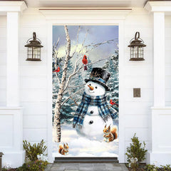 Lofaris Oil Painted Snowy Field Snowman Christmas Door Cover