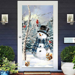 Lofaris Oil Painted Snowy Field Snowman Christmas Door Cover