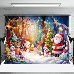 Lofaris Oil Painted Snowy Forest Snowman Christmas Backdrop