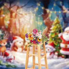 Lofaris Oil Painted Snowy Forest Snowman Christmas Backdrop