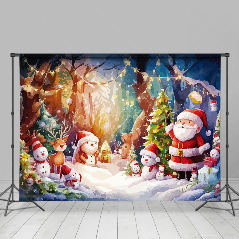 Lofaris Oil Painted Snowy Forest Snowman Christmas Backdrop