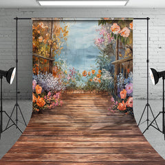 Lofaris Oil Painted Wooden Floor Colorful Floral Backdrop