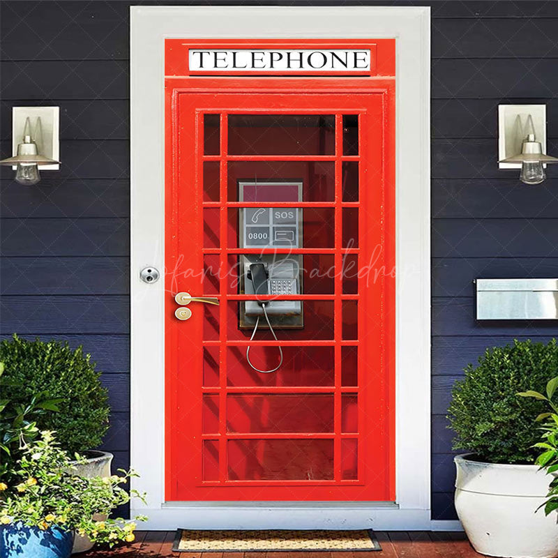 Lofaris Old British Red Telephone Booth Party Door Cover