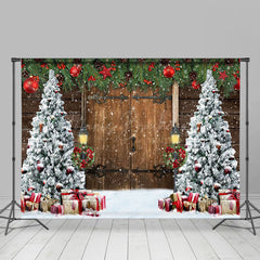 Lofaris Old Wooden Door Christmas Tree Festive Photo Backdrop