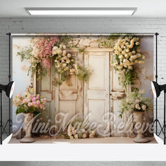 Lofaris Old Wooden Door Flower Wall Spring Room Set Photo Booth