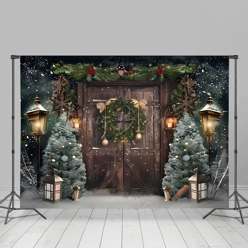 Lofaris Old Wooden Door Garland Street Lights Xmas Backdrop