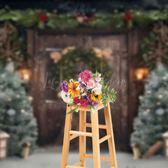 Lofaris Old Wooden Door Garland Street Lights Xmas Backdrop