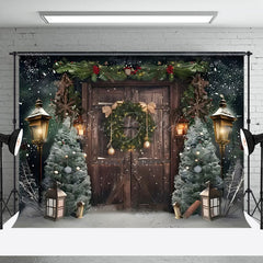 Lofaris Old Wooden Door Garland Street Lights Xmas Backdrop