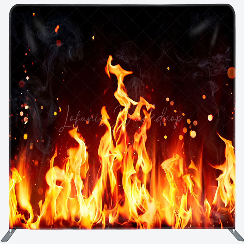 Lofaris Orange Flames Sparkles Stretch Fabric Backdrop