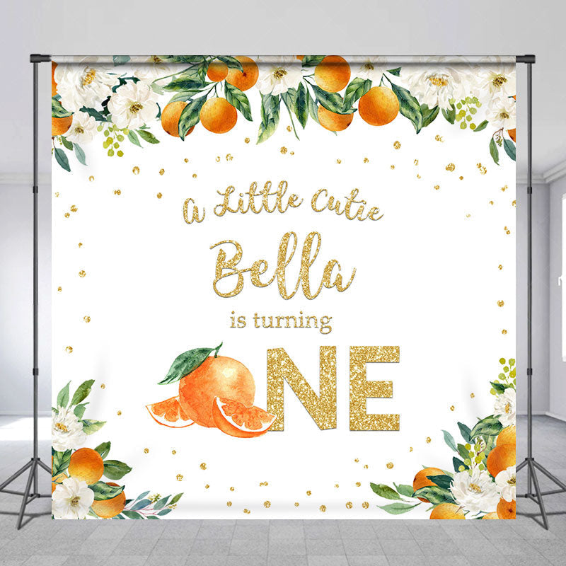 Lofaris Orange Floral Little Cutie Custom Birthday Backdrop