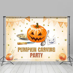 Lofaris Orange Gold Stars Flag Pumpkin Caving Party Backdrop